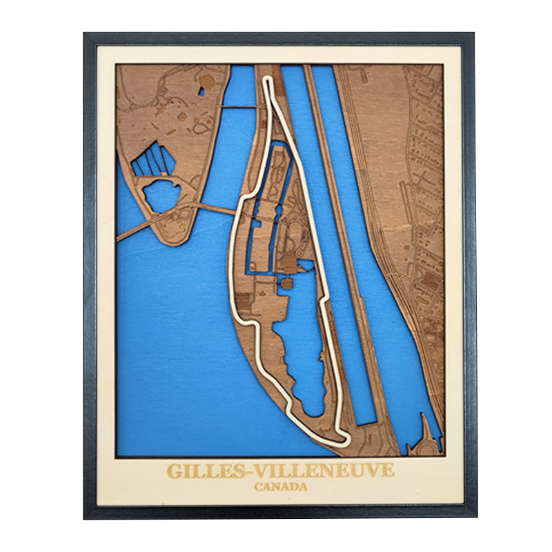 Carte en bois du circuit Gilles Villeneuve au Canada - 40x50cm