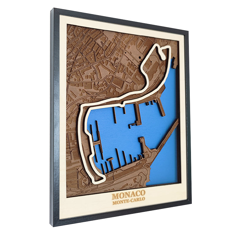 Carte en bois du circuit de Monaco - 40x50cm