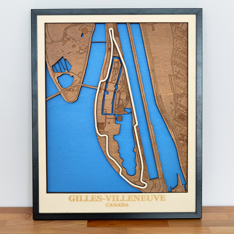 Carte en bois du circuit Gilles Villeneuve au Canada - 40x50cm