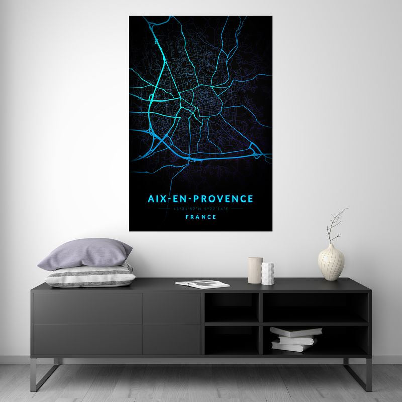 Aix-en-Provence - Carte Neon Bleu