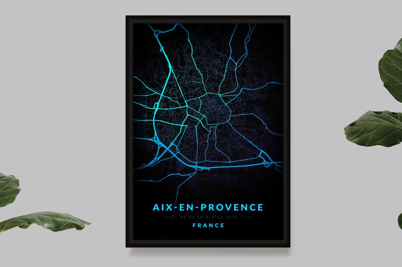 Aix-en-Provence - Carte Neon Bleu