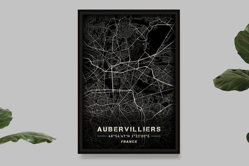Aubervilliers - Black and White Map