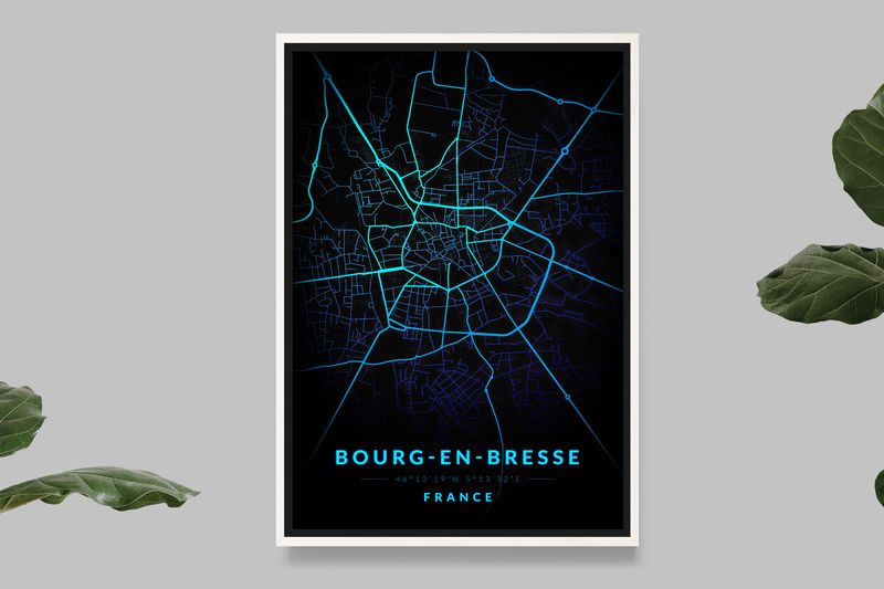 Bourg-en-Bresse - Blue Neon Map