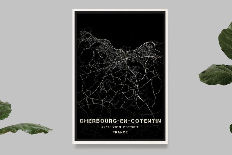 Cherbourg-en-Cotentin - Black and White Map
