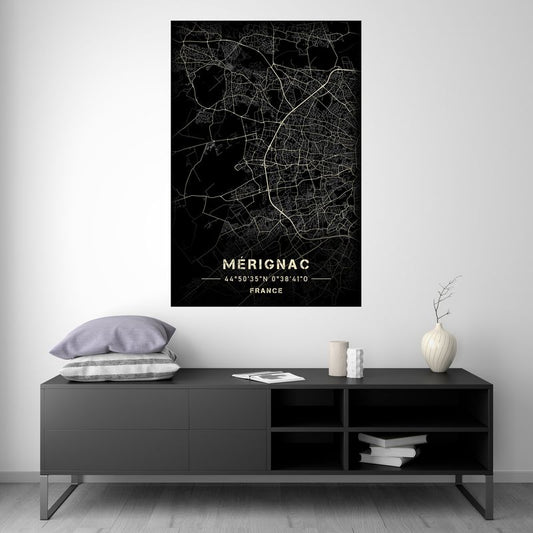 Mérignac - Black and White Map