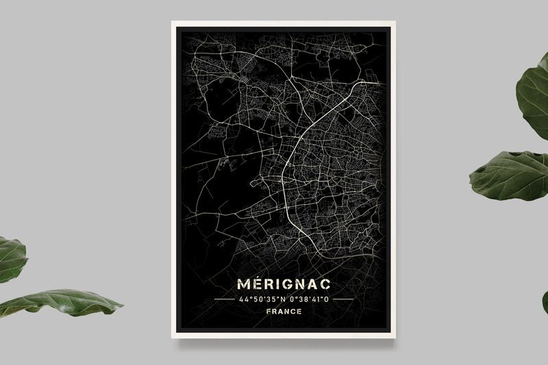 Mérignac - Black and White Map
