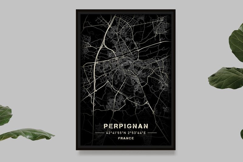 Perpignan - Black and White Map