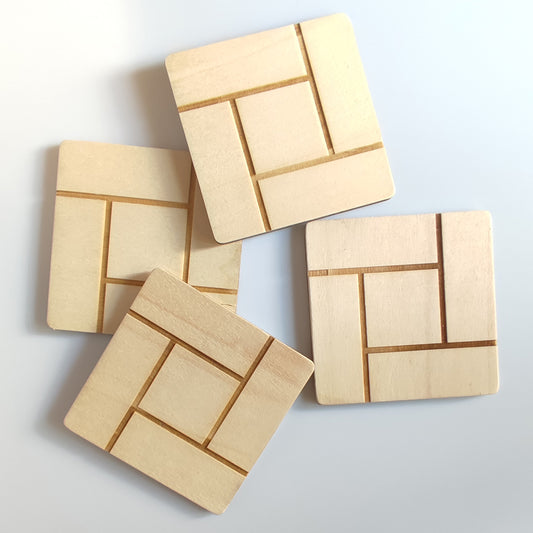 Set of 4 coasters model 4 lines in wood