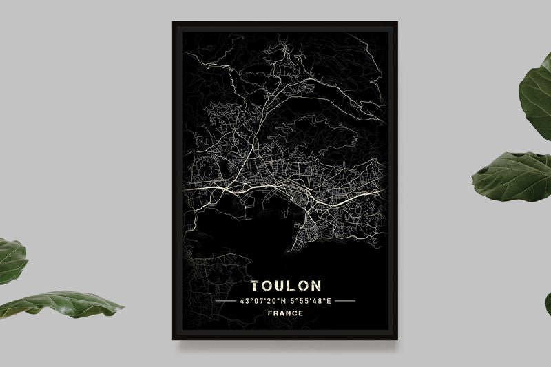 Toulon - Black and White Map