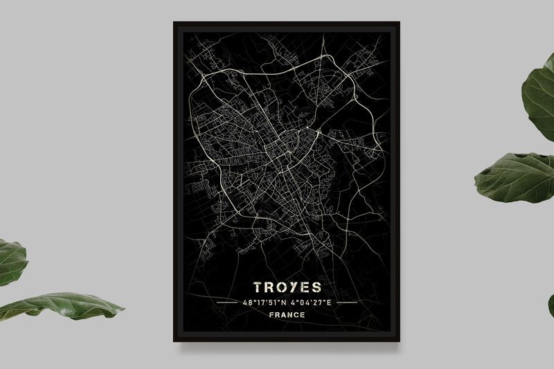 Troyes - Black and White Map