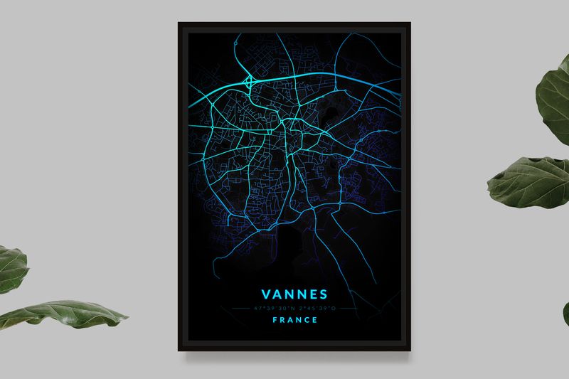 Vannes - Blue Neon Map