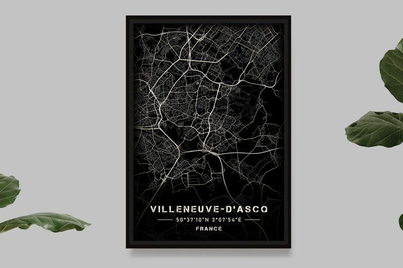 Villeneuve d'Ascq - Black and White Map