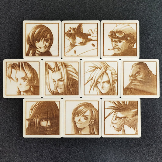 Set of 10 wooden Final Fantasy 7 coasters