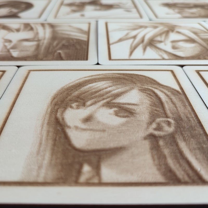 Set of 10 wooden Final Fantasy 7 coasters