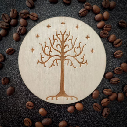 sous-verres du seigneur des anneaux de JRR Tolkien, sous-verres en bois de la communauté de l'anneau, cadeau original pour un fan ou un ami, arbre d'yggdrasil