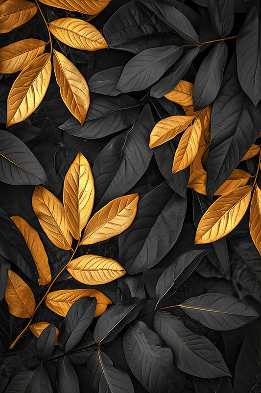 Autumn leaves in vibrant gold and deep black