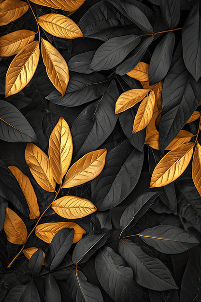 Autumn leaves in vibrant gold and deep black