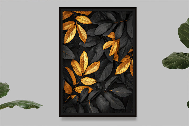 Autumn leaves in vibrant gold and deep black