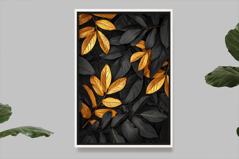 Autumn leaves in vibrant gold and deep black