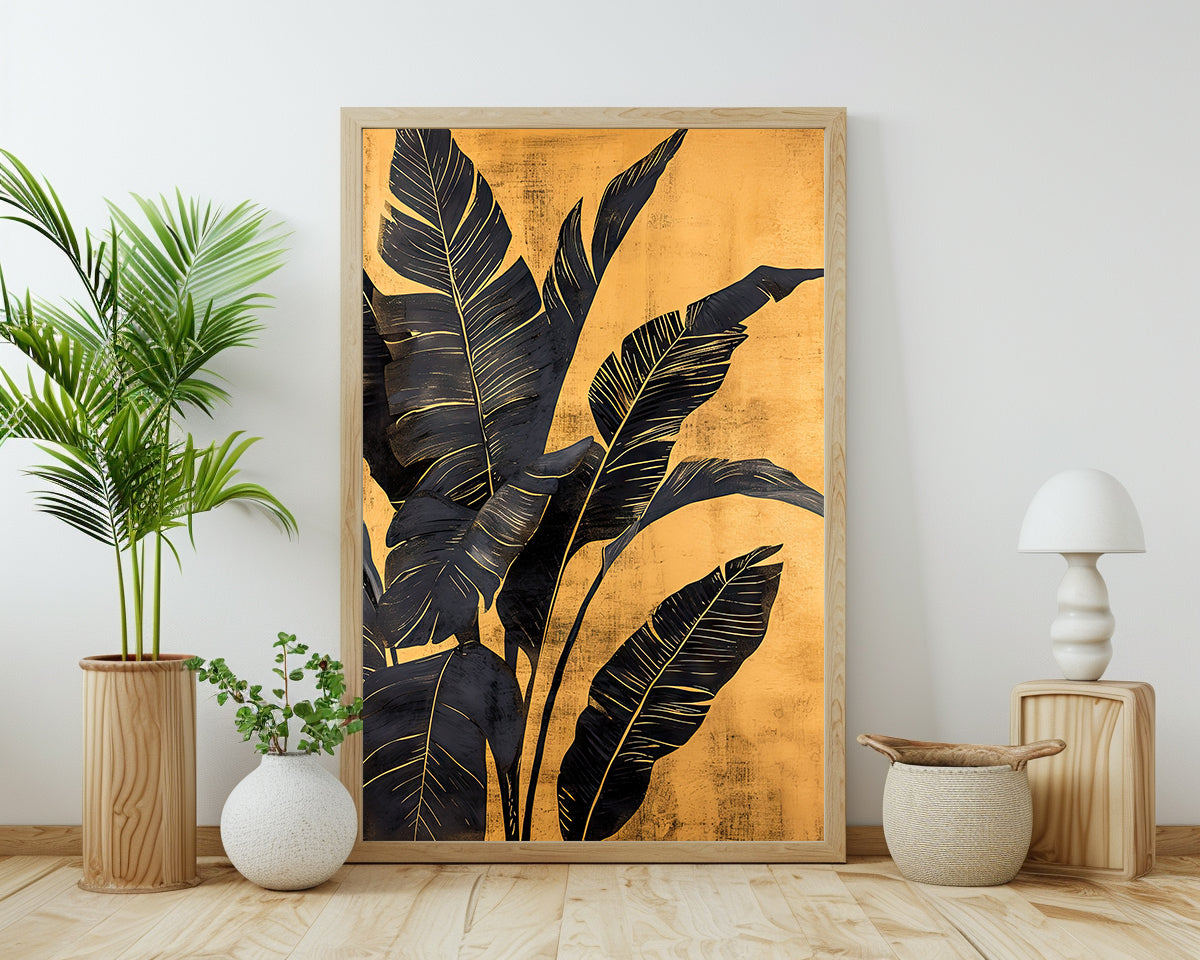 Elegant black and gold botanical artwork