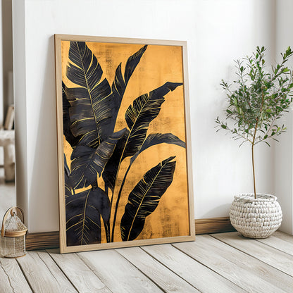 Elegant black and gold botanical artwork