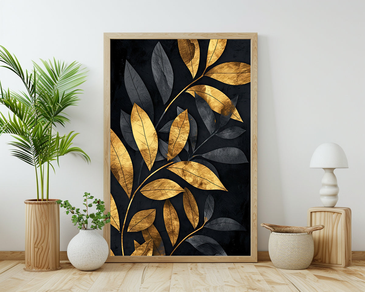 Elegant design featuring black and gold leaves