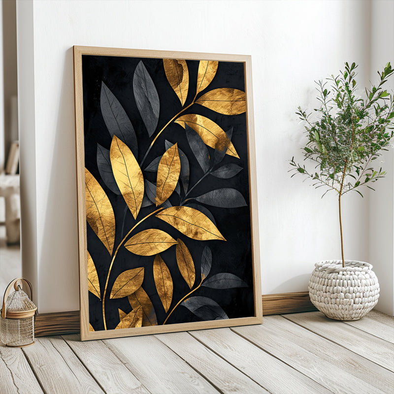 Elegant design featuring black and gold leaves