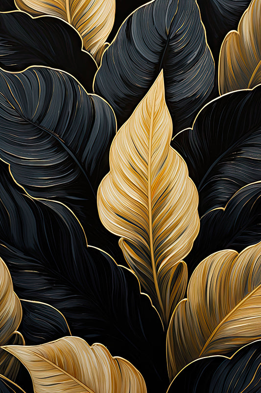 Elegant design of golden and black leaves