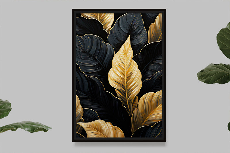 Elegant design of golden and black leaves