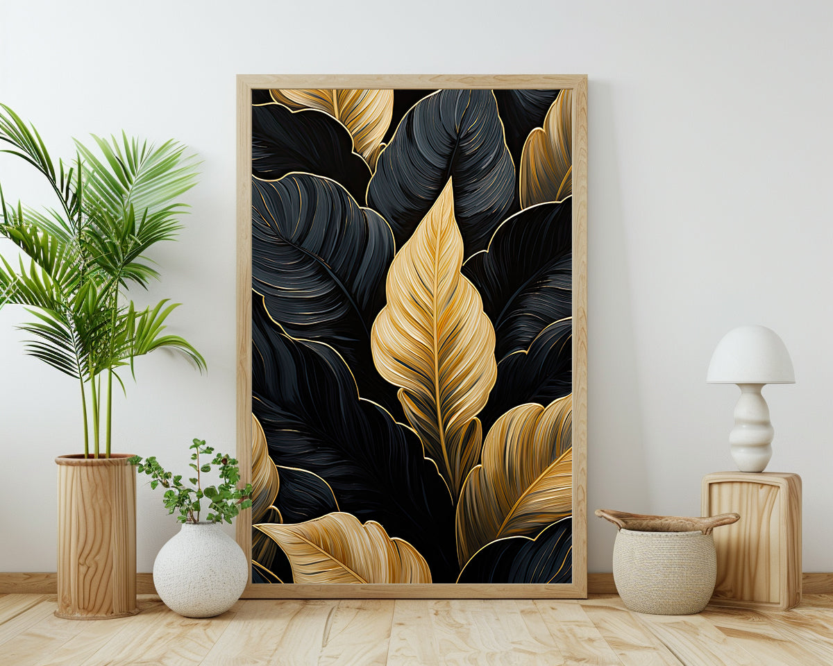 Elegant design of golden and black leaves