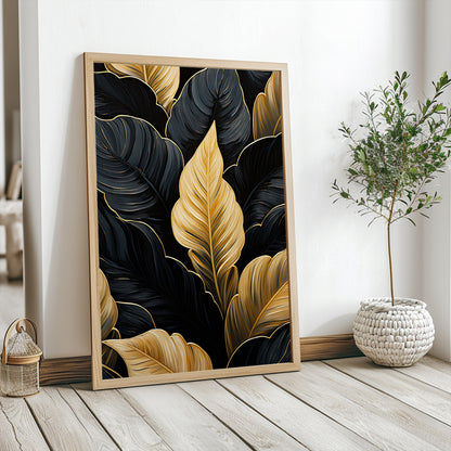 Elegant design of golden and black leaves