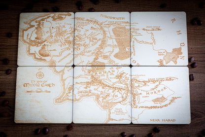 Set of 6 Lord of the Rings coasters - Map of Middle-earth