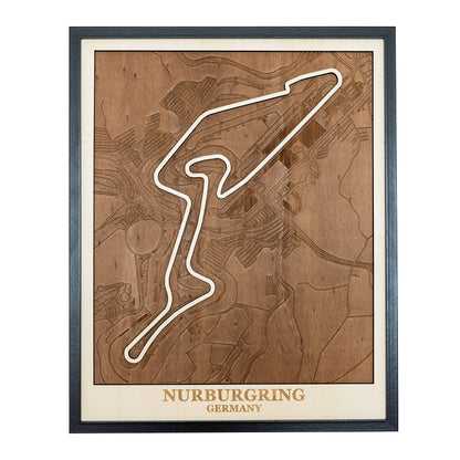 Wooden map of the Nurburgring circuit in Germany