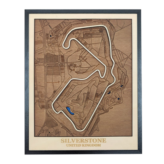 Carte en bois du circuit de Silverstone au Royaume Uni - 40x50cm