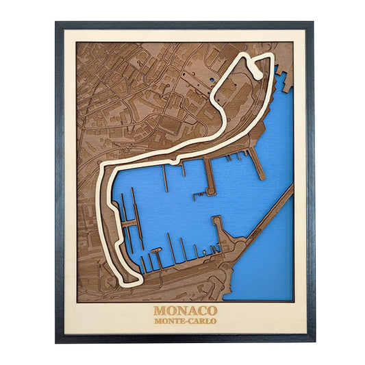 Carte en bois du circuit de Monaco - 40x50cm