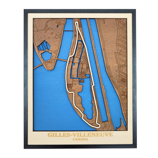 Carte en bois du circuit Gilles Villeneuve au Canada - 40x50cm