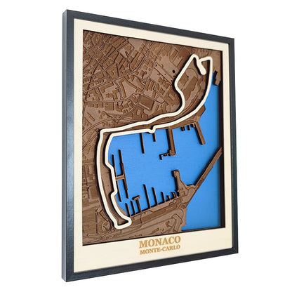 Carte en bois du circuit de Monaco - 40x50cm