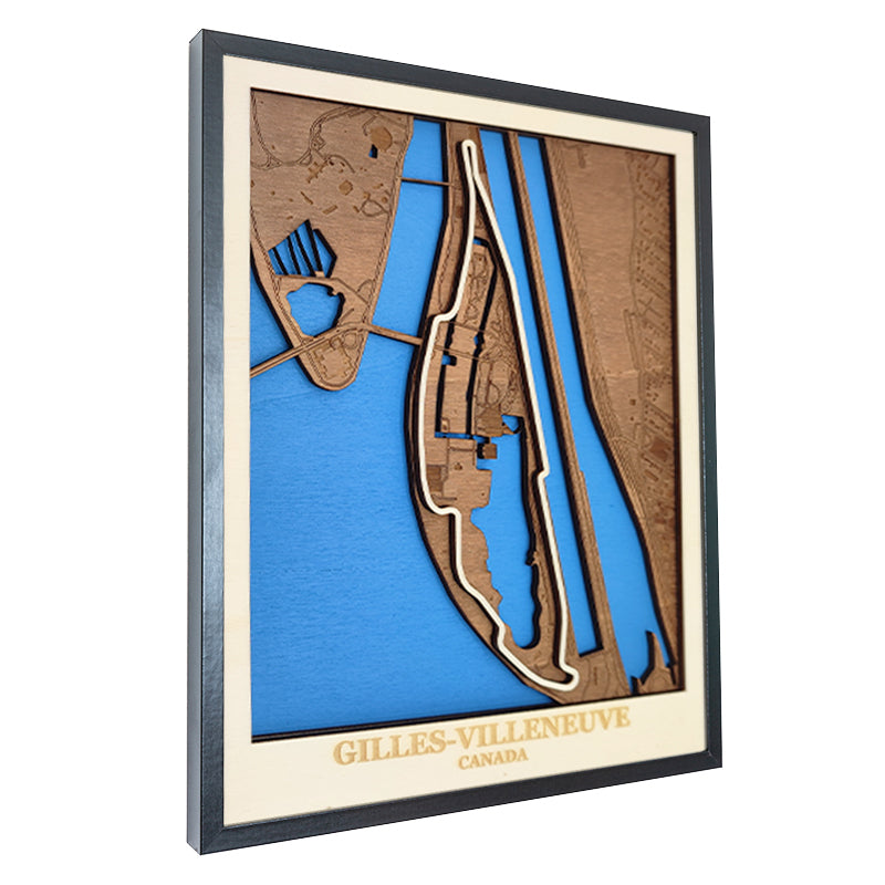 Carte en bois du circuit Gilles Villeneuve au Canada - 40x50cm