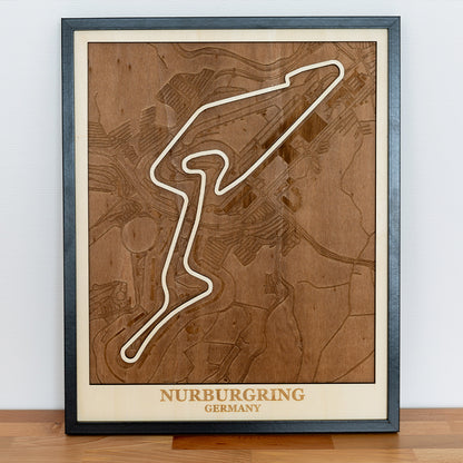 Wooden map of the Nurburgring circuit in Germany