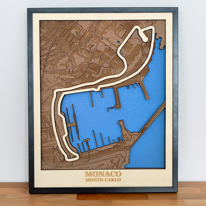 Carte en bois du circuit de Monaco - 40x50cm