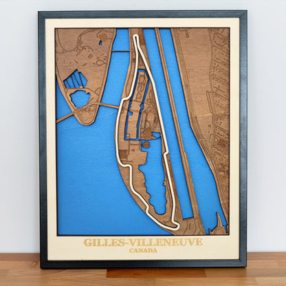 Wooden map of the Gilles Villeneuve circuit in Canada - 40x50cm