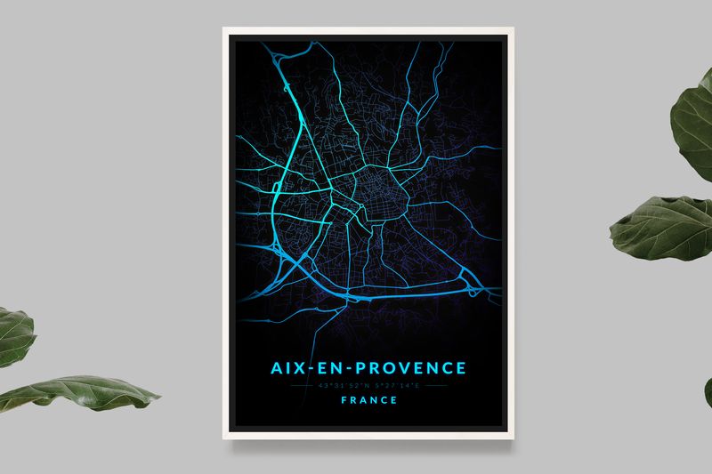 Aix-en-Provence - Carte Neon Bleu