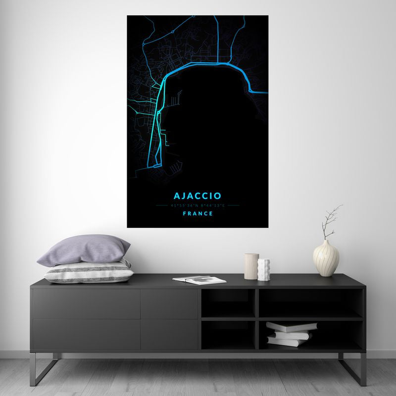 Ajaccio - Carte Neon Bleu