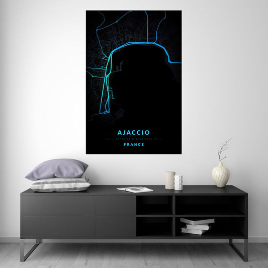 Ajaccio - Blue Neon Map