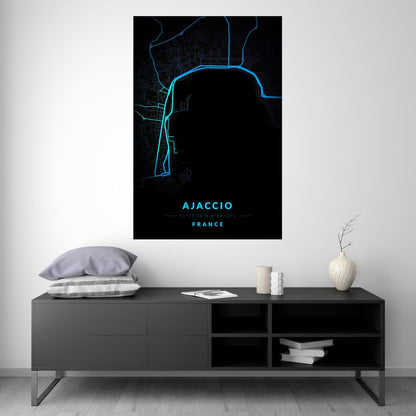 Ajaccio - Blue Neon Map