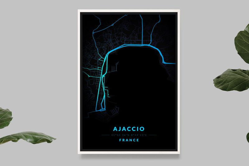 Ajaccio - Carte Neon Bleu
