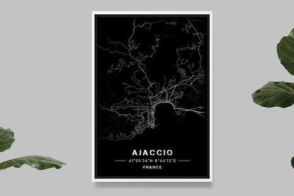 Ajaccio - Black and White Map