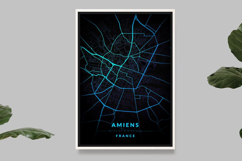Amiens - Carte Neon Bleu
