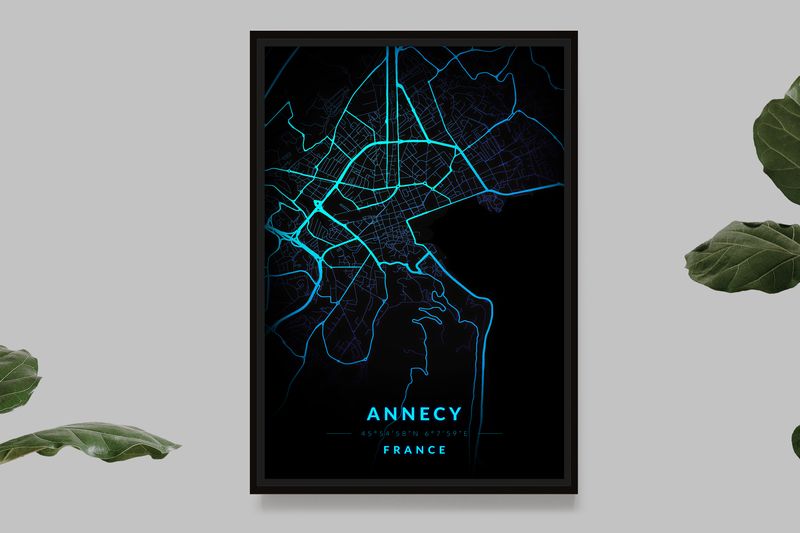 Annecy - Carte Neon Bleu