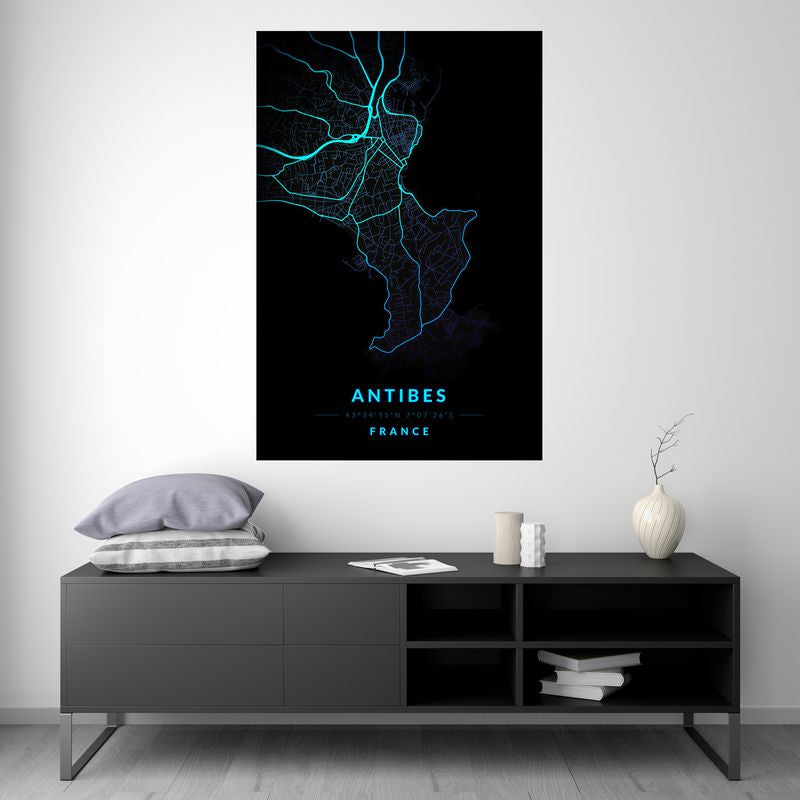 Antibes - Carte Neon Bleu